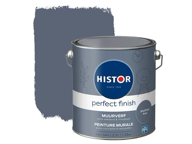 2x muurverf mat histor, perfect finish, sheffield grey, 2,5 liter - afbeelding 1 van  2