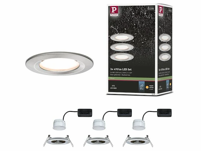 3x led-inbouwlamp basisset 3 per set paulmann, nova coin, staal geborsteld - afbeelding 1 van  3