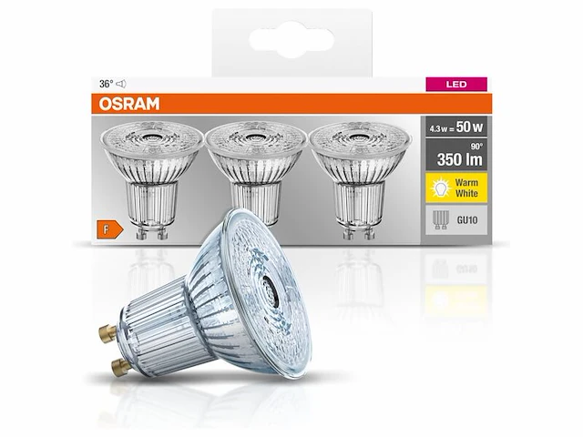 7x led spot gu10 osram, warm wit, 4.3w 2700k - afbeelding 1 van  3