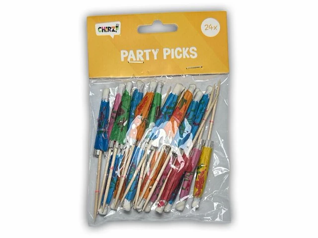 Ca. 22x cocktailprikkers paraplu tropical, diverse kleuren, 24 stuks per verpakking - afbeelding 1 van  2