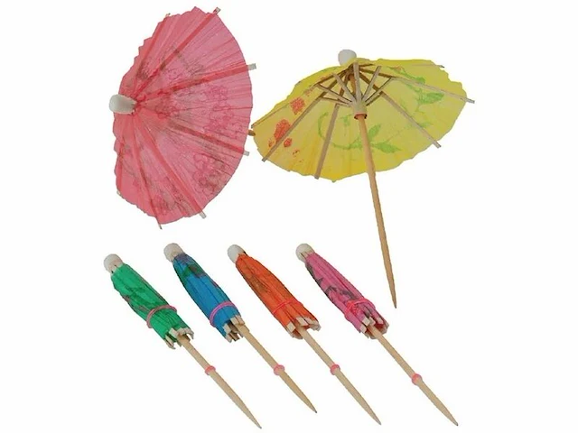 Ca. 22x cocktailprikkers paraplu tropical, diverse kleuren, 24 stuks per verpakking - afbeelding 2 van  2