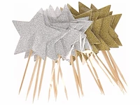 Ca. 48x cocktail prikker sterren goud en zilver 9.5 cm hoog